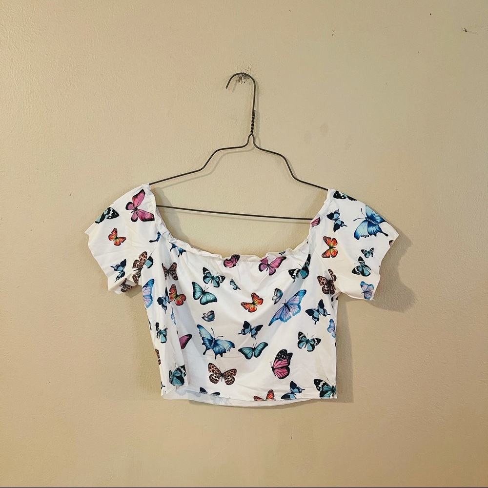 NWOT White Butterfly Crop Top